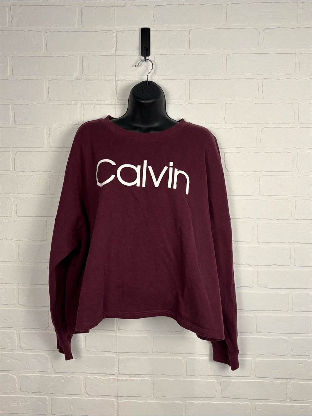 Cropped Calvin Klein Women's Logo Graphic Sweatshirt Burgundy XXL